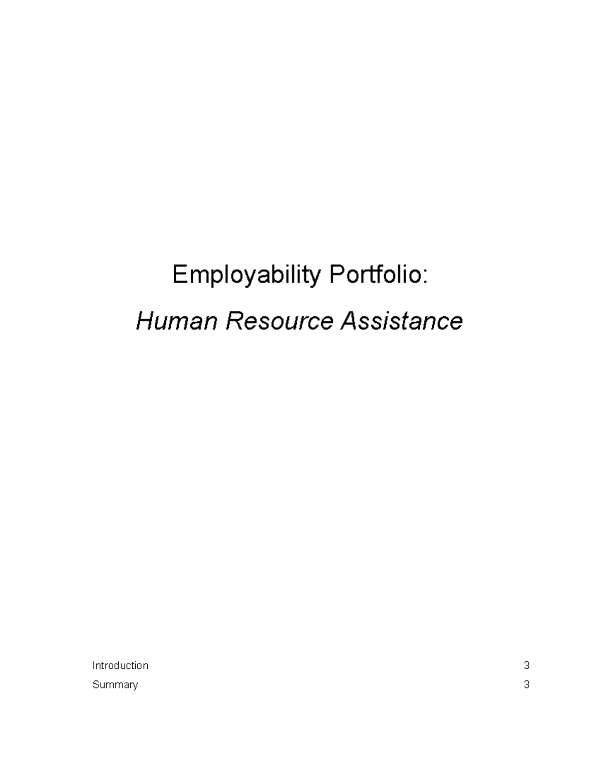 Employability Portfolio - Employability Portfolio: Human Resource ...