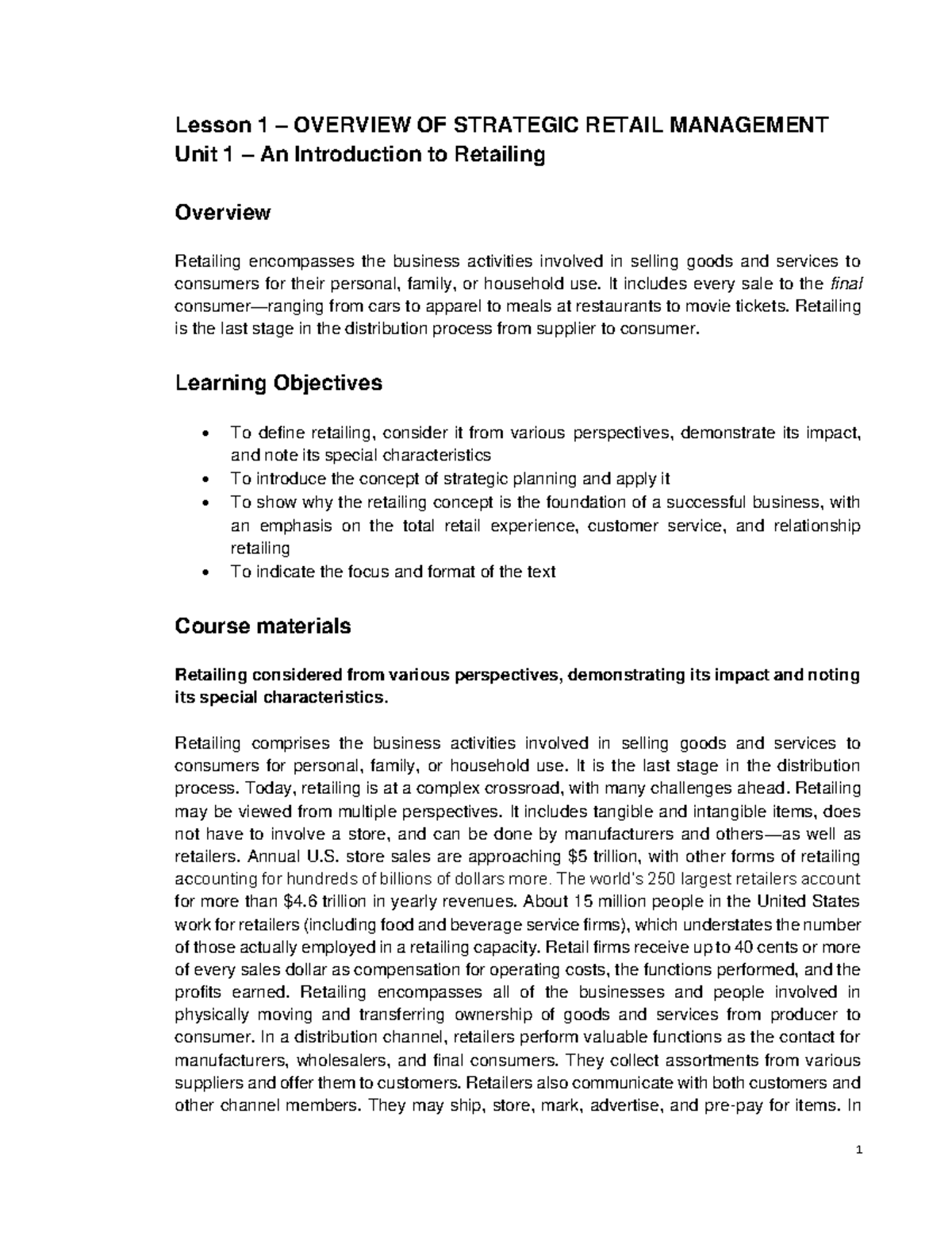 BSBA MM 1 Retail Management: Overview of Strategic Retail Management ...