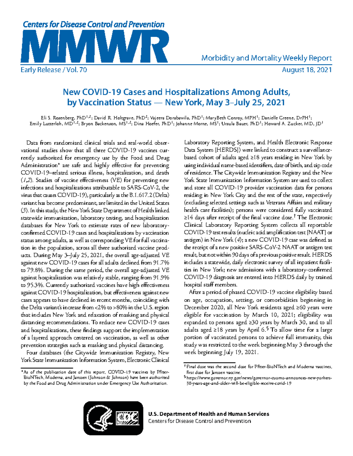 MMWR Early Release: COVID-19 Cases & Hospitalizations by Vaccination ...