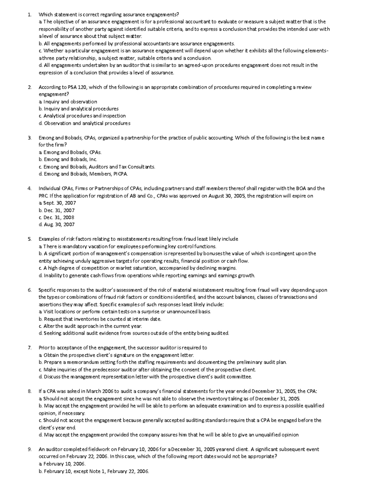 Auditing Questions & Answers for ACC 301 Final Exam Preparation - Studocu