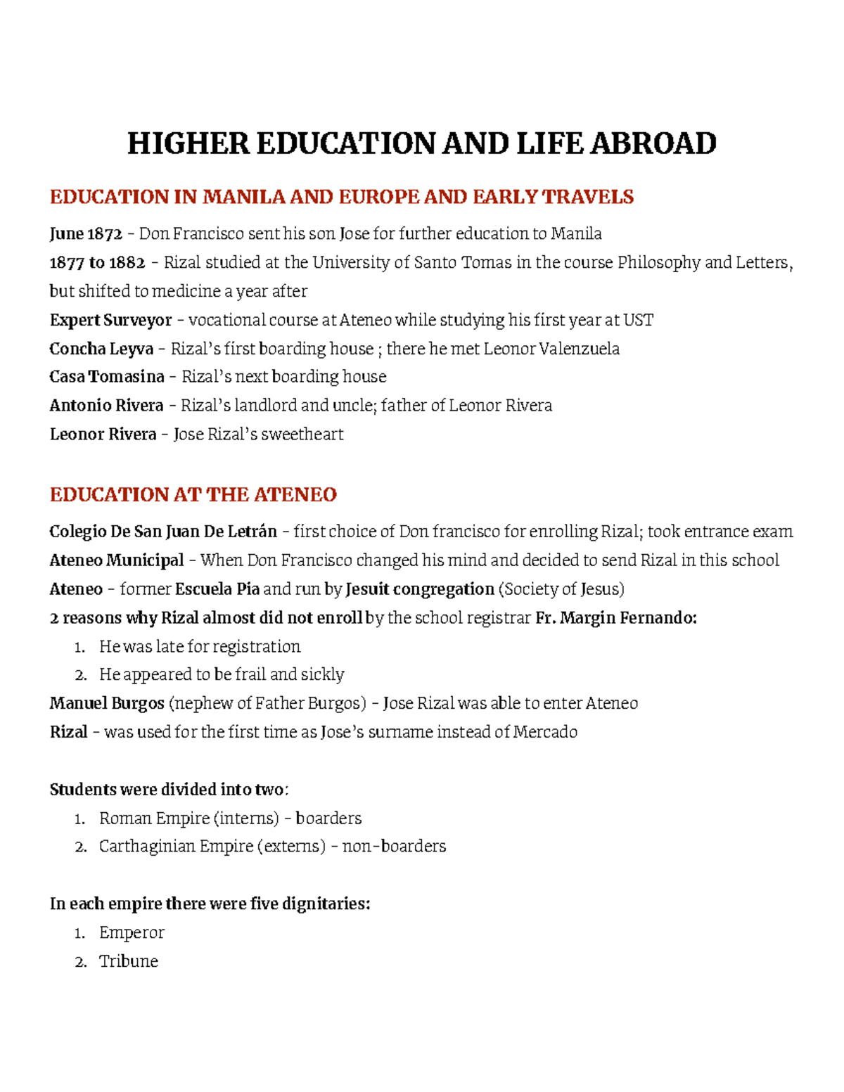 Rizal Report: Education Journey in Manila and Abroad 1872-1887 - Studocu