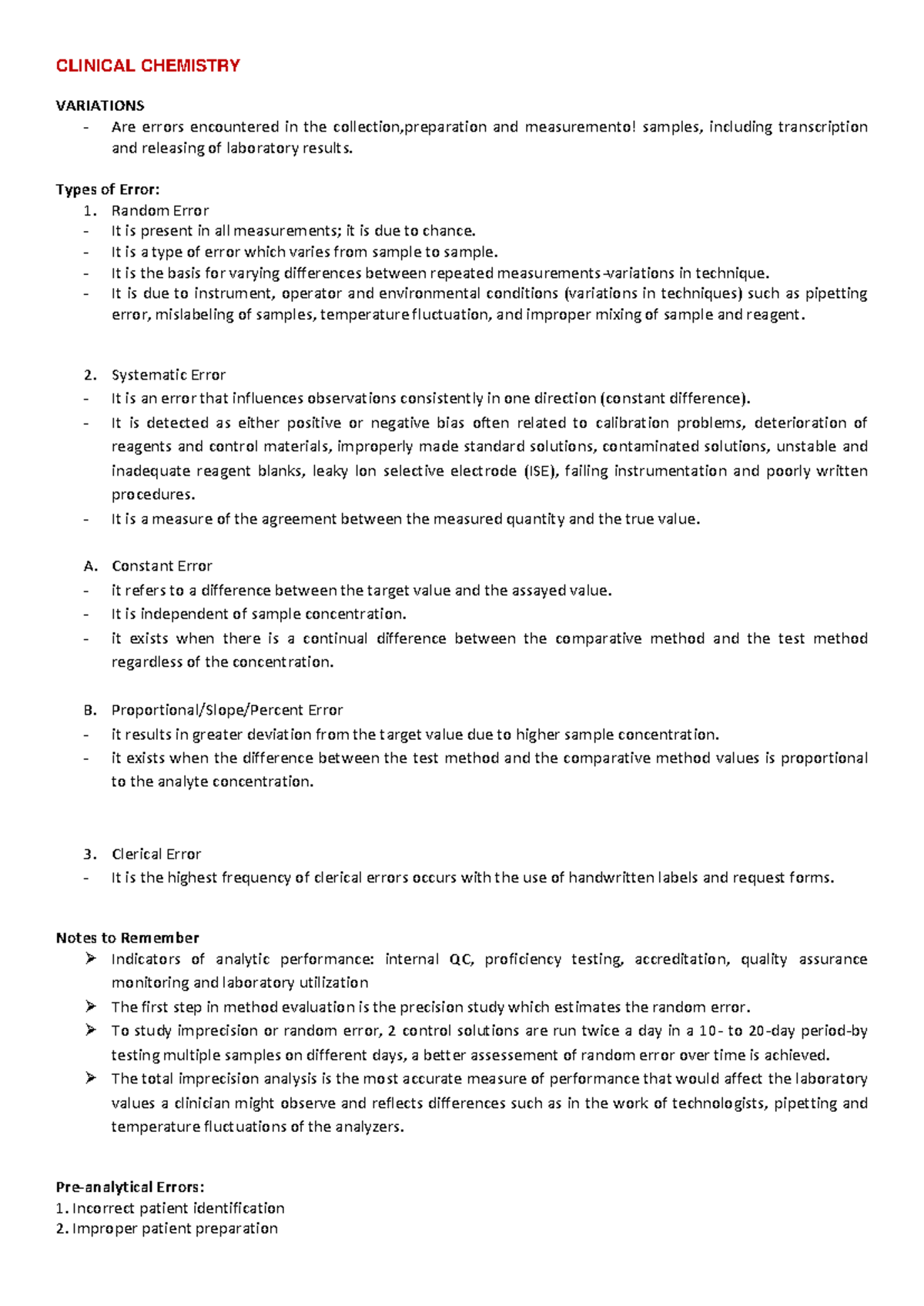 Variations or Types of Error in Clinical Chemistry (Outline) - CLINICAL ...