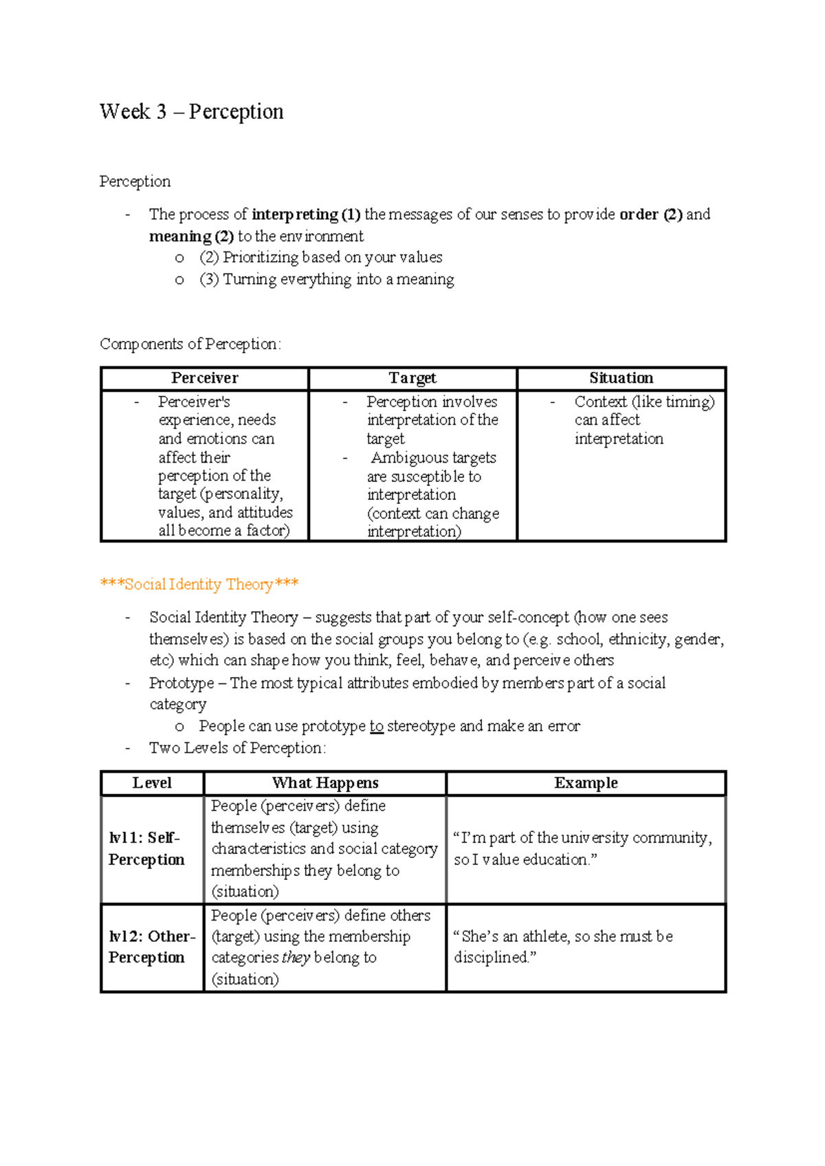 Week 3 Midterm Notes on Perception - Commerce 1BA3 - Studocu
