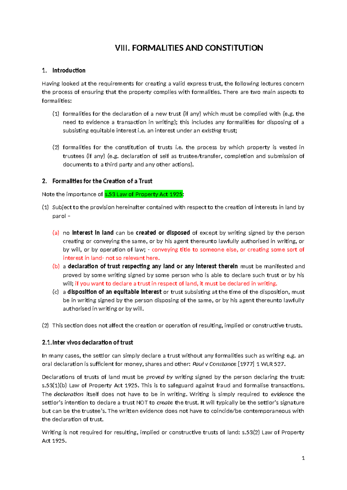 VIII. Formalities - VIII. FORMALITIES AND CONSTITUTION Introduction ...