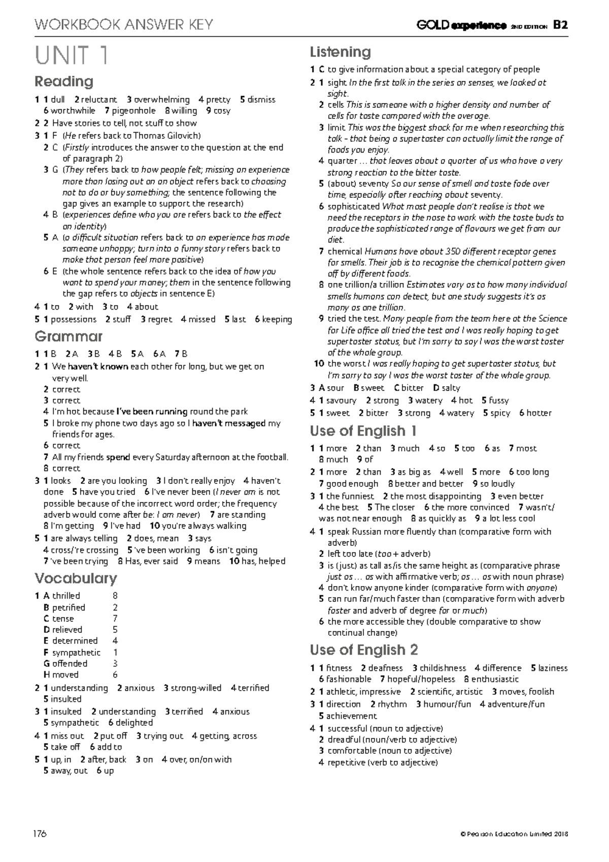 Gold Experience B2 - 2nd Ed 2018 Workbook Answer Key Summary - Studocu