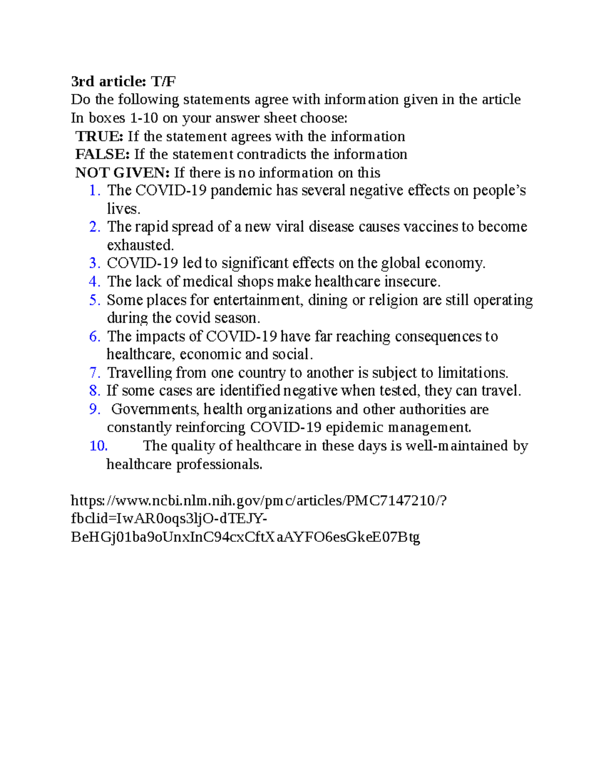 3rd-article - Aaaaa - 3rd article: T/F Do the following statements ...
