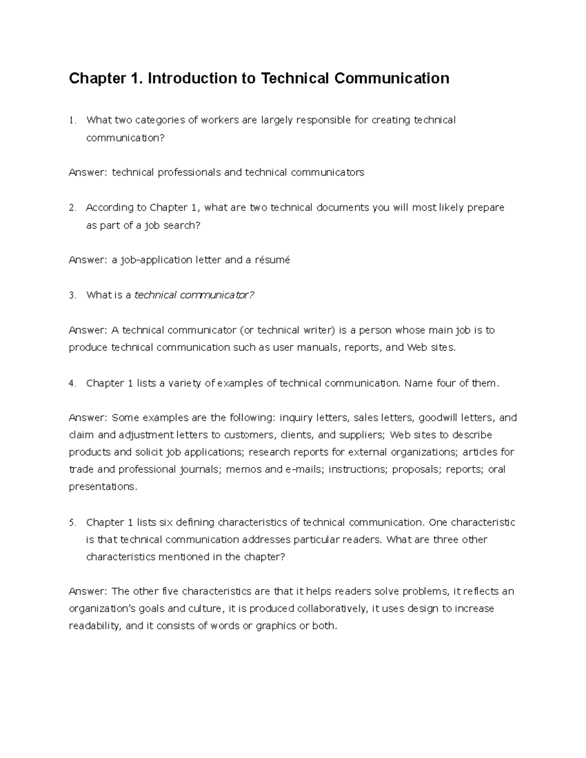 Technical Communication Test Bank - Chapter 1 Overview and Q&A - Studocu