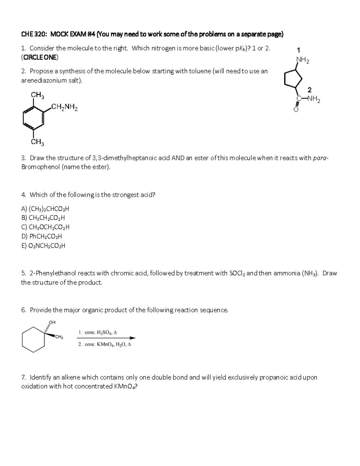 MOCK E4 - This is practice work for organic chemistry II with Dr. Cox ...