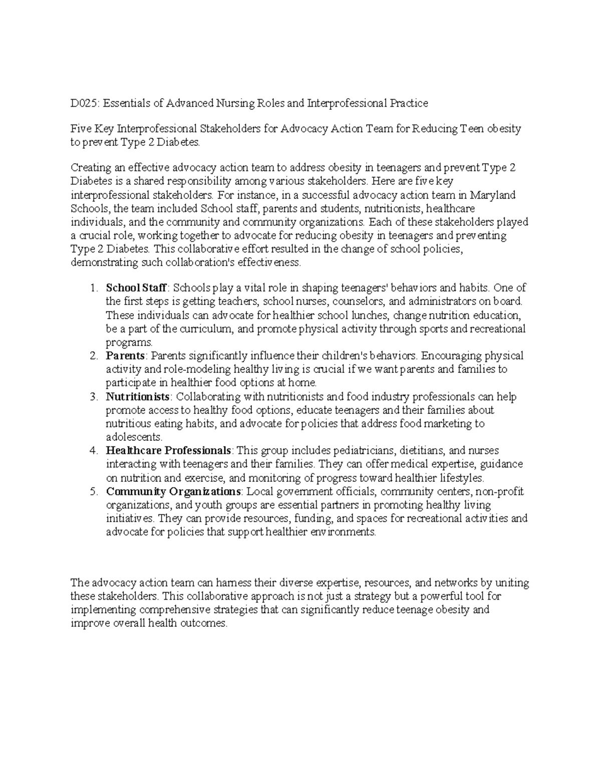D025 Reflection 2: Enhancing Interprofessional Team Building Skills ...