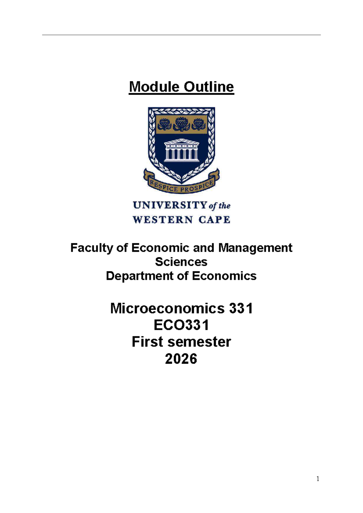 2026 ECO331 Microeconomics Module Outline and Schedule - Studocu