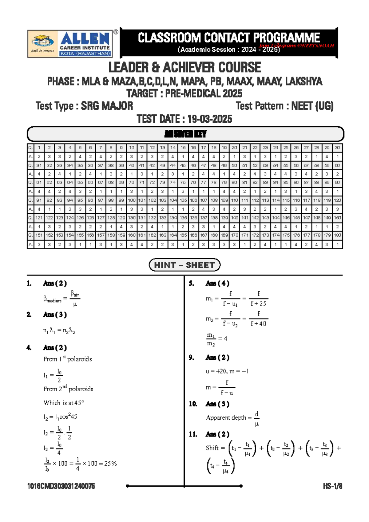 LEADER ACHIEVER COURSE SRG MAJOR Test Answers (2024-2025) - Studocu