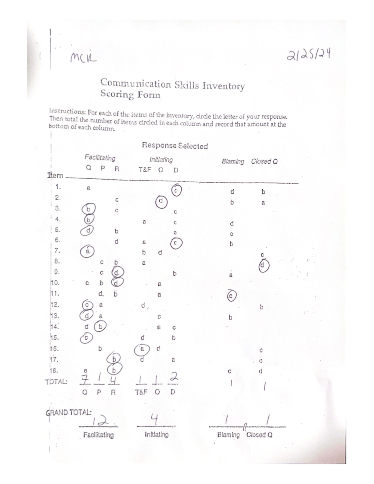 BA350 HW2: MCK Comm Skills Inventory Scoring Form Instructions - Studocu