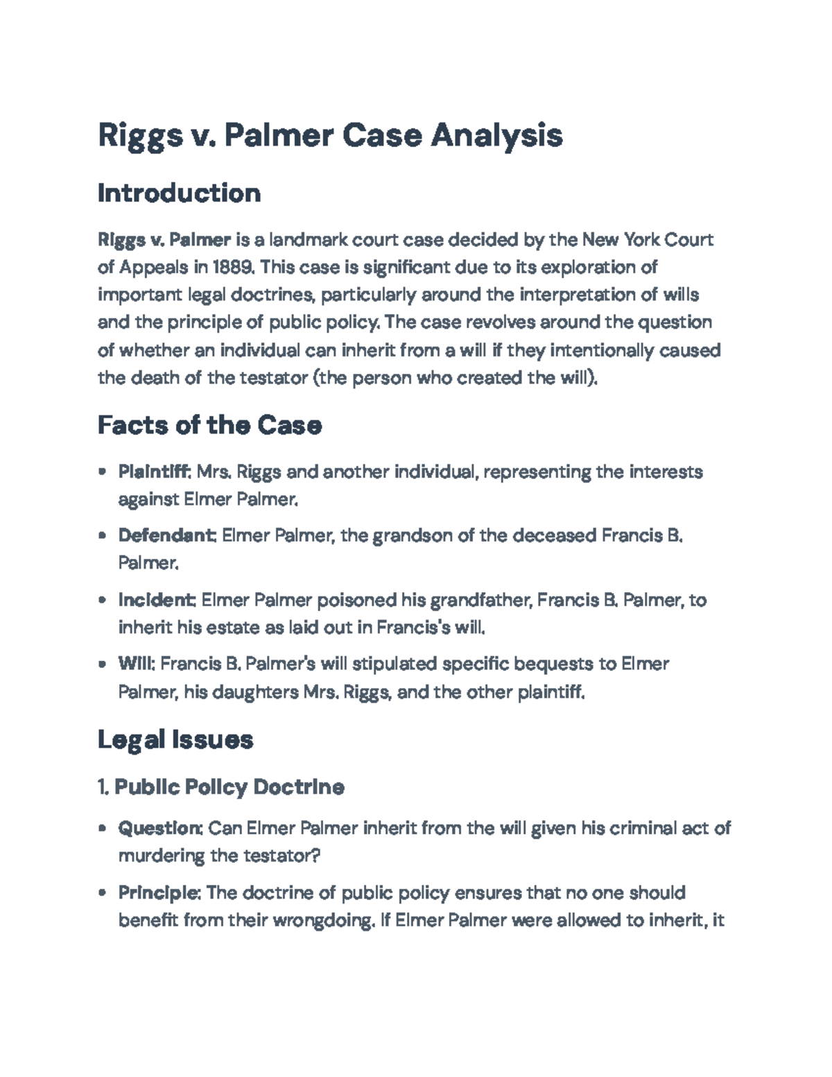 Riggs v. Palmer (1889) Case Study: Legal Doctrines & Court Rulings ...