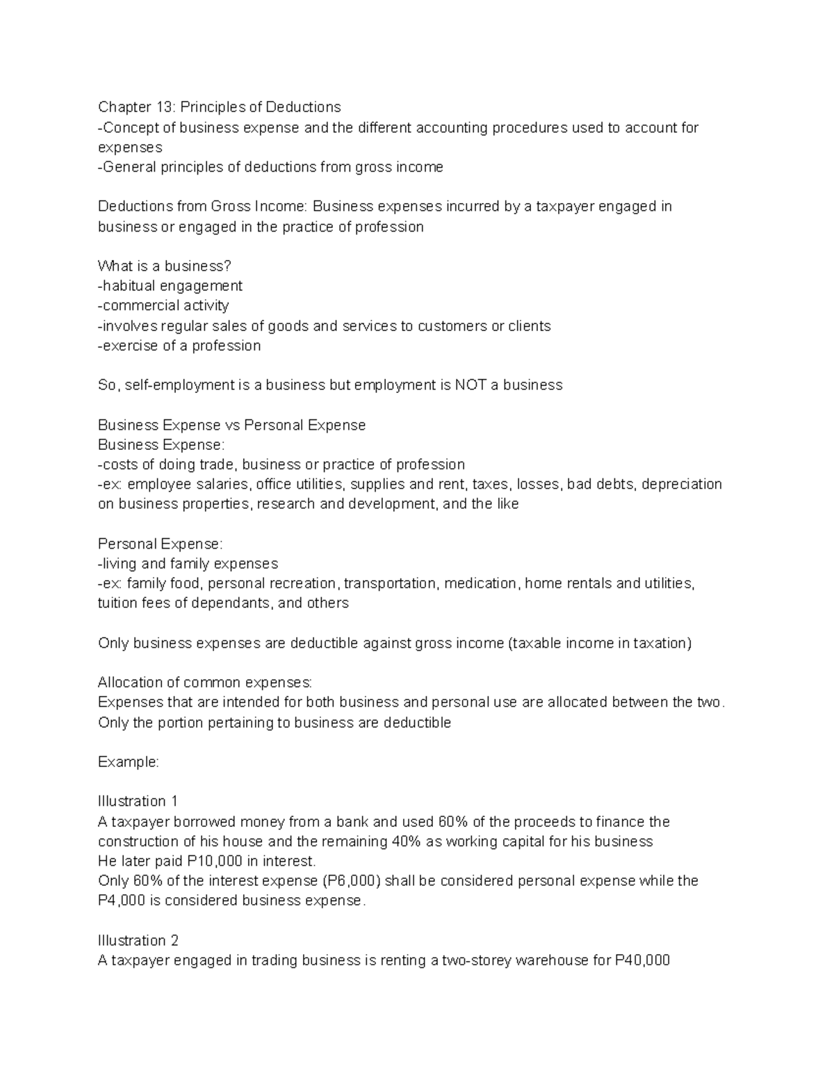Ch13 INTAX - Chapter 13: Income Tax Deductions Summary Notes - Studocu