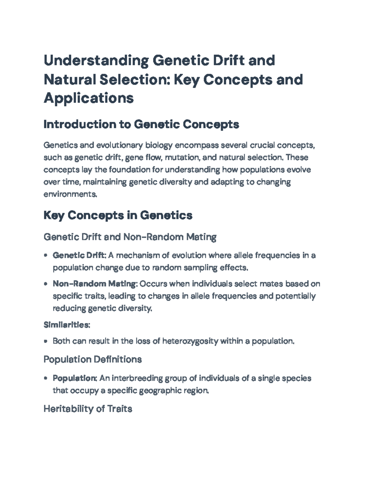 Genetic Drift & Nat. Selection: Key Concepts for BIO101 Final Exam ...