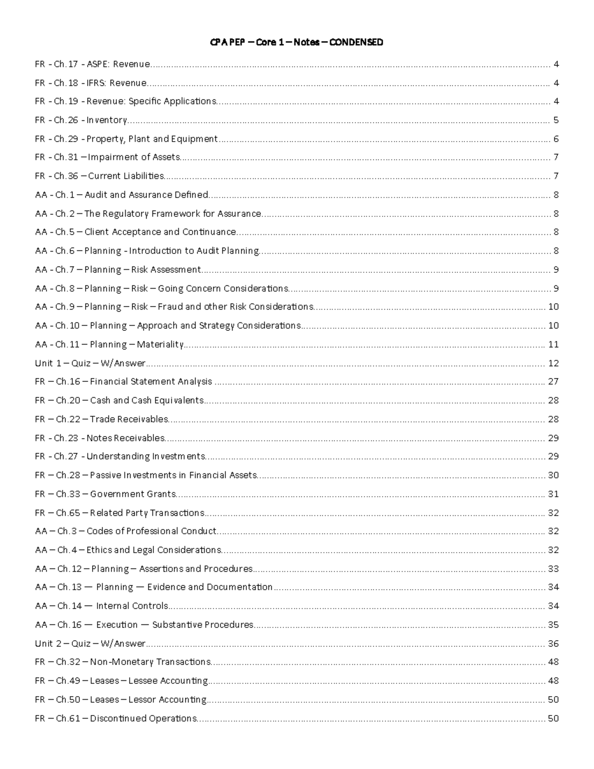 CPA PEP Core 1 - Condensed Notes on ASPE & IFRS Revenue and Assets ...