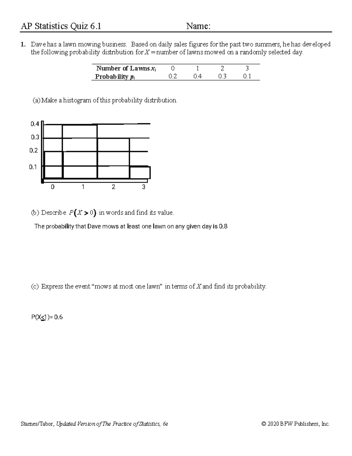 AP Statistics Quiz 6.1: Probability Distribution Analysis - Studocu