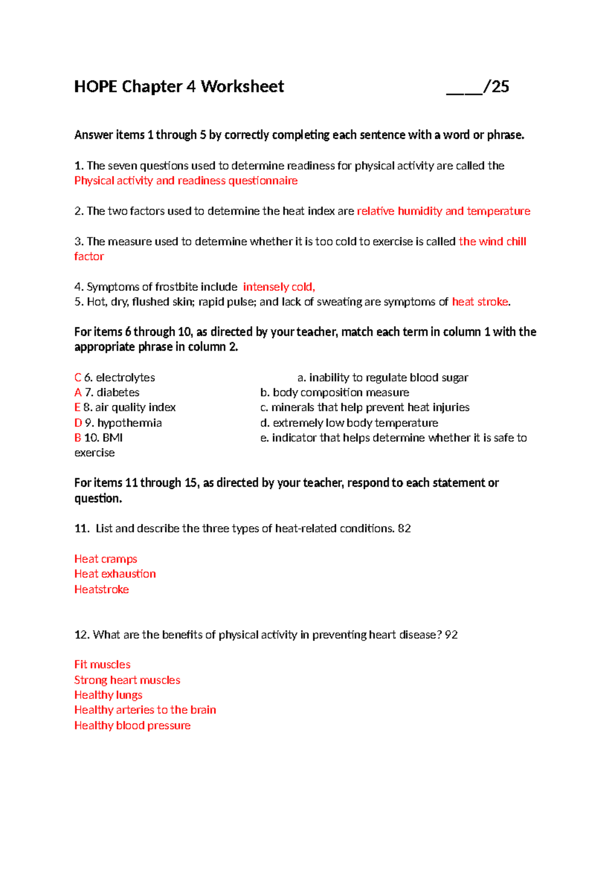 HOPE Chapter 4 Worksheet: Answers to Key Concepts and Terms - Studocu