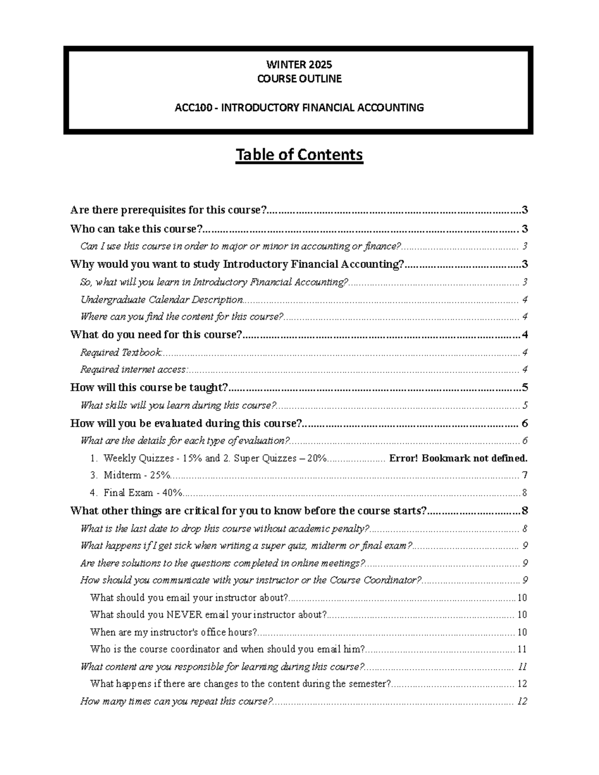 ACC100 - Introductory Financial Accounting Course Outline - Winter 2025 ...