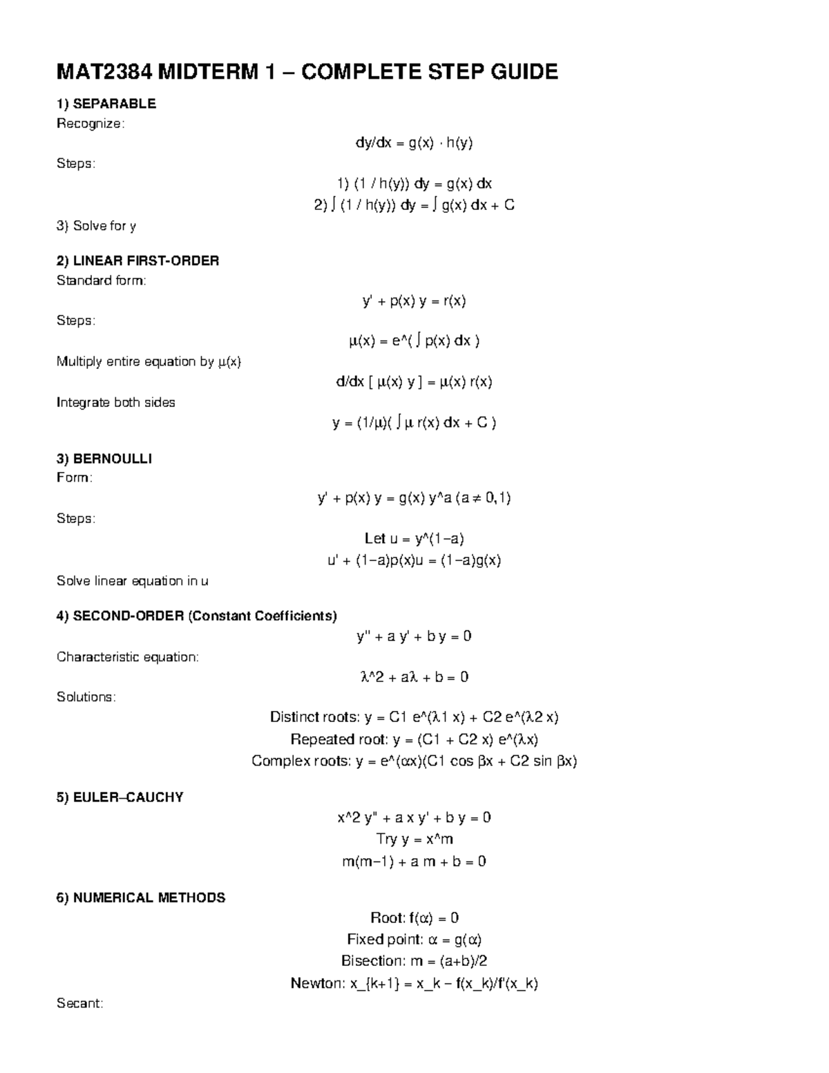 MAT2384 MIDTERM 1 COMPLETE STEP-BY-STEP GUIDE - Studocu
