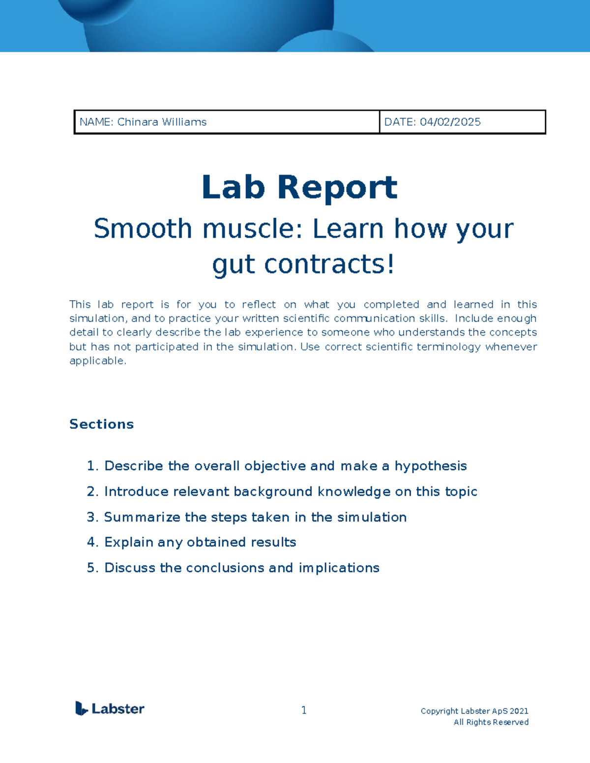 Lab Report Smooth Muscle Learn how your gut contracts - NAME: Chinara ...