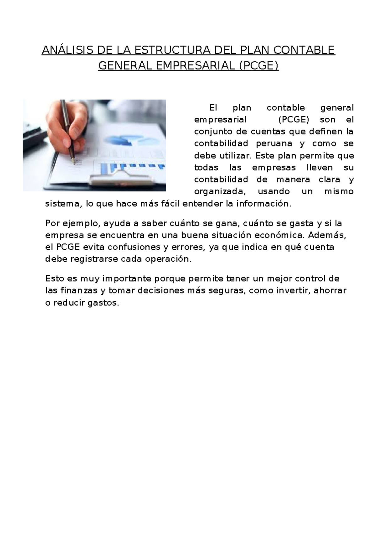 ANÁLISIS DEL PCGE: ESTRUCTURA Y USO EN CONTABILIDAD - Studocu