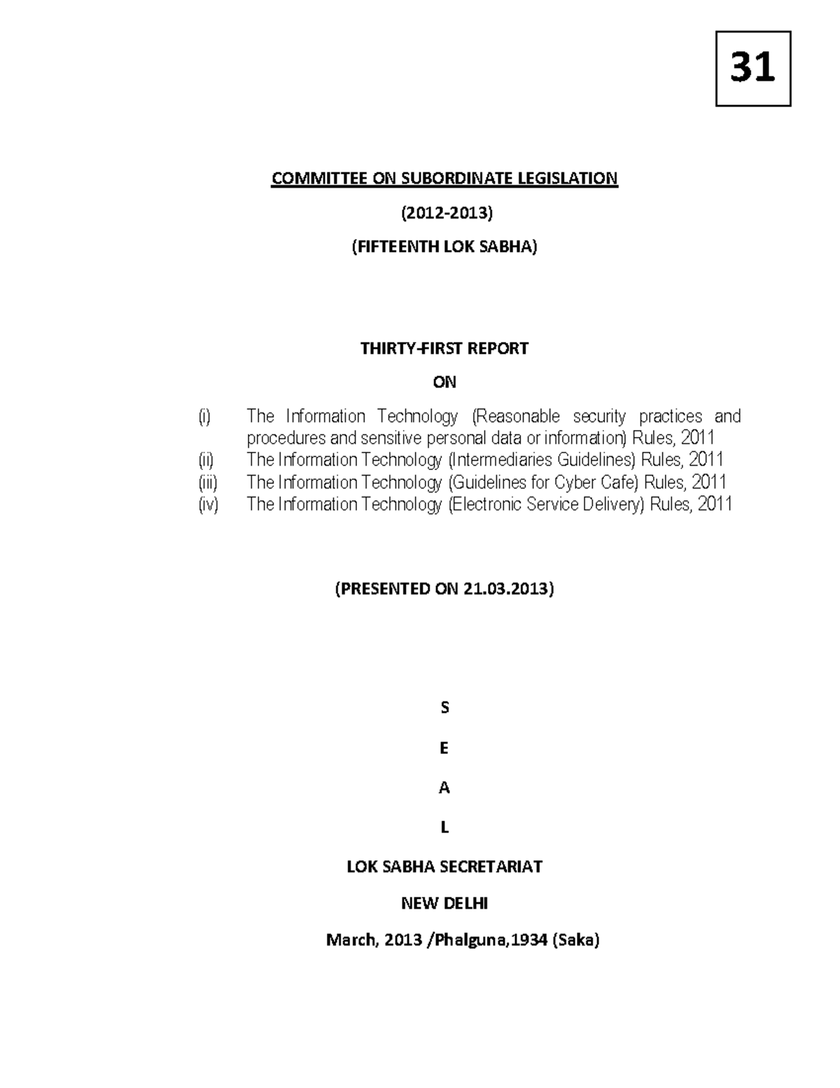 IT Rules Subordinate committee Report - COMMITTEE ON SUBORDINATE ...
