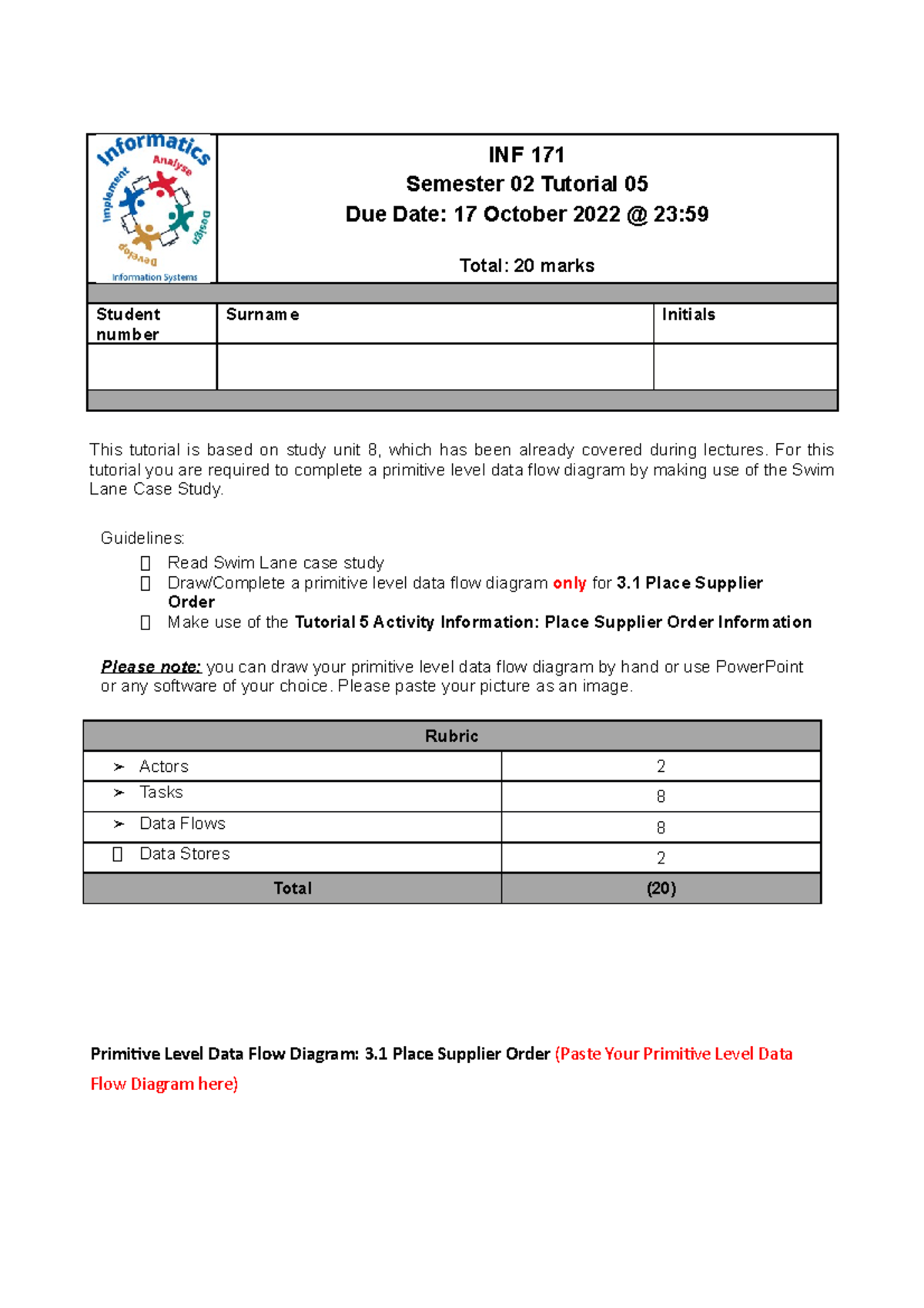INF171 - Tutorial 5 Activity: Data Flow Diagram for Supplier Order ...
