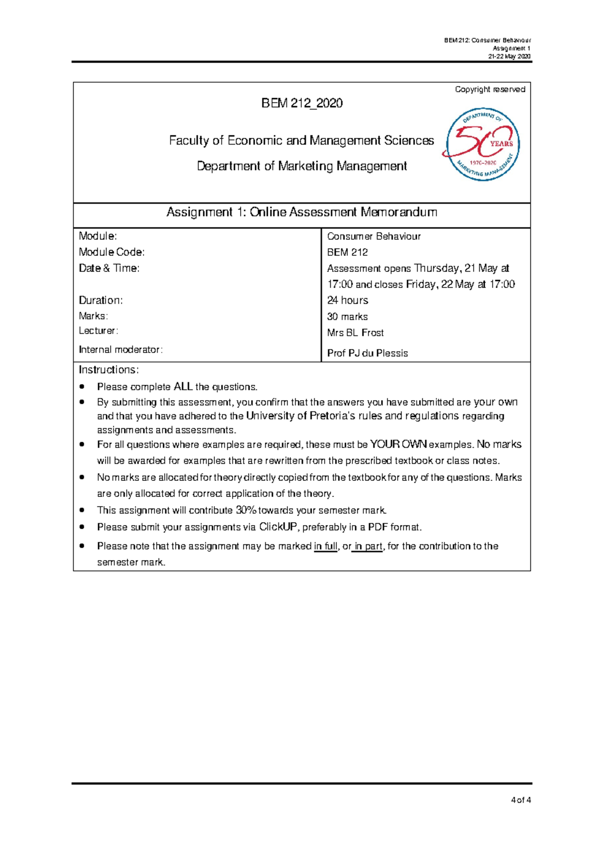 BEM 212 Online Assessment 1: Consumer Behavior and Innovation Insights ...