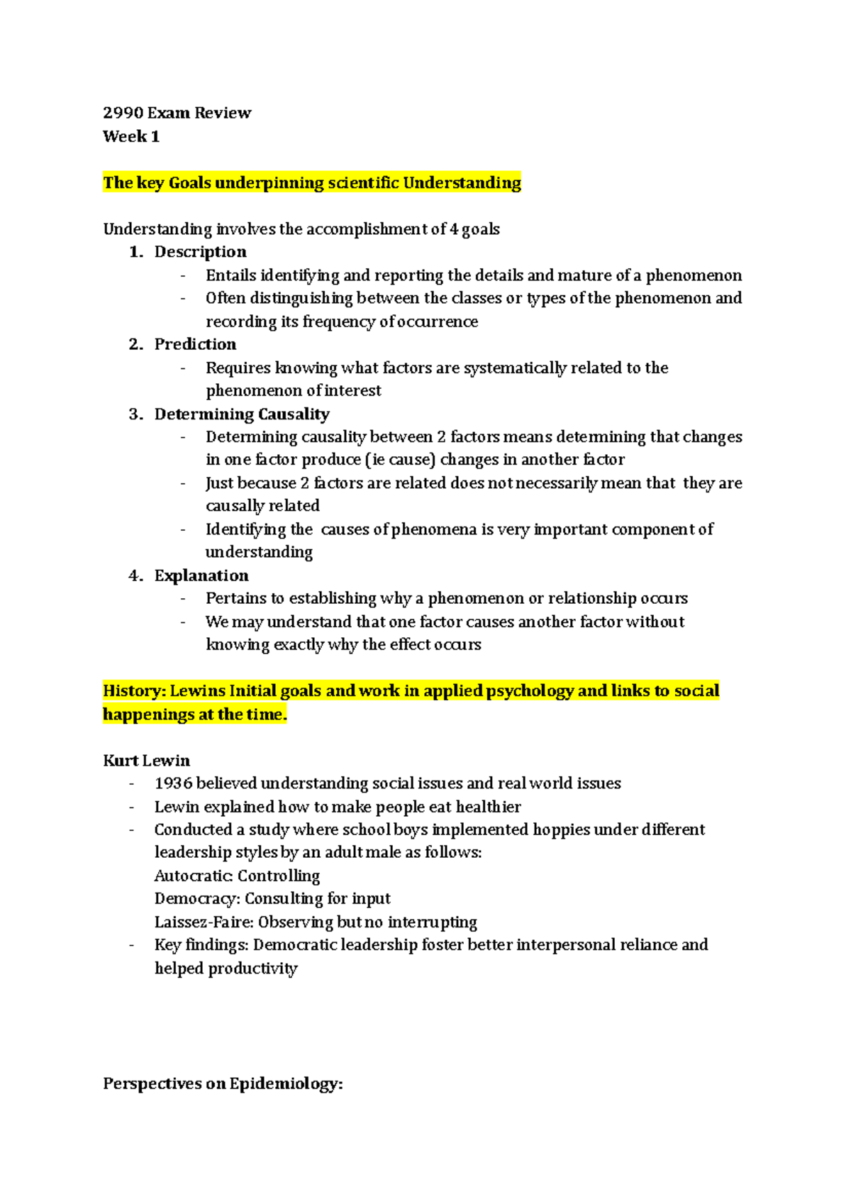Final Exam Review for Psychology 2990: Key Concepts and Theories - Studocu
