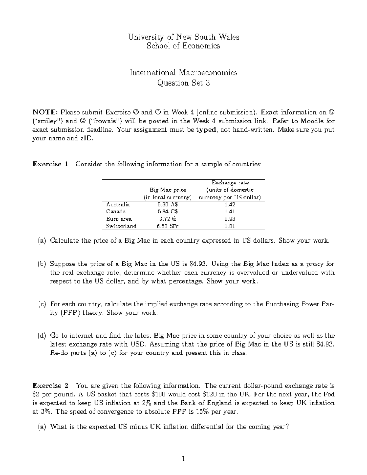 International Macroeconomics Tutorial Set 3 - UNSW - Studocu