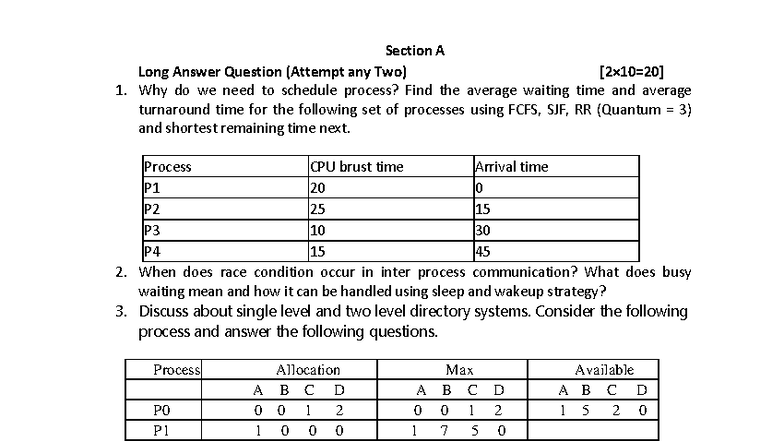 OS-Question: Long Answer & Short Answer Practice Questions - Studocu