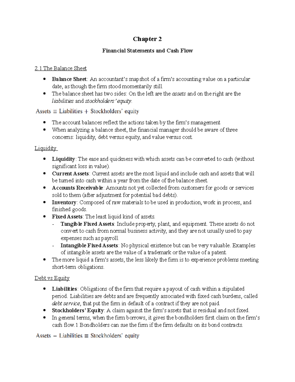 Ch 2 Financial Statements & Cash Flow Notes (ACCT101) - Studocu