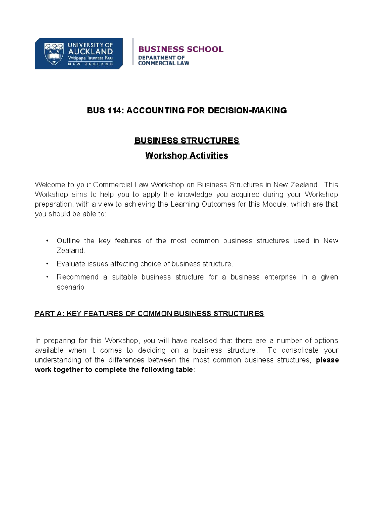 BUS 114: ACCOUNTING FOR BUSINESS STRUCTURES Workshop Activities Guide ...