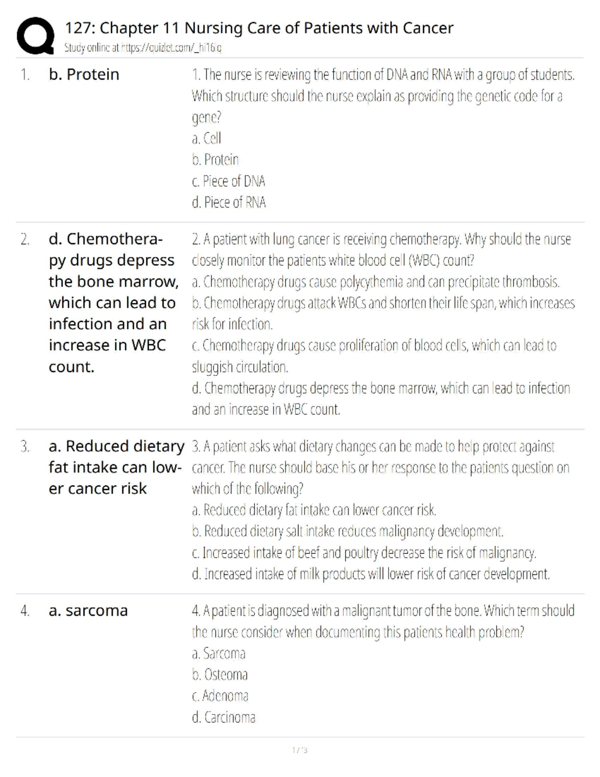Q 127: Chapter 11 Nursing Care of Patients with Cancer Study Guide ...