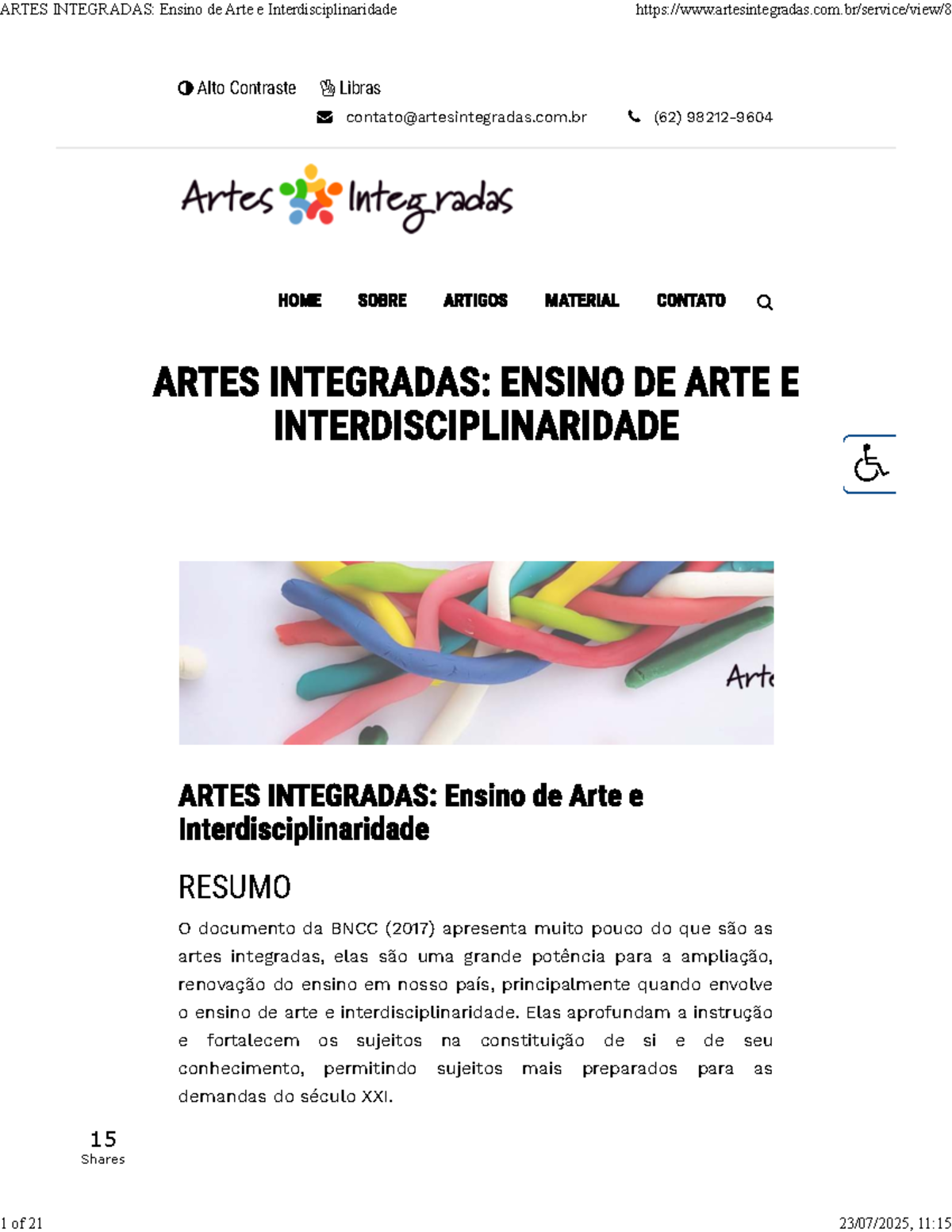ARTES INTEGRADAS: Ensino de Arte e Interdisciplinaridade na BNCC - Studocu