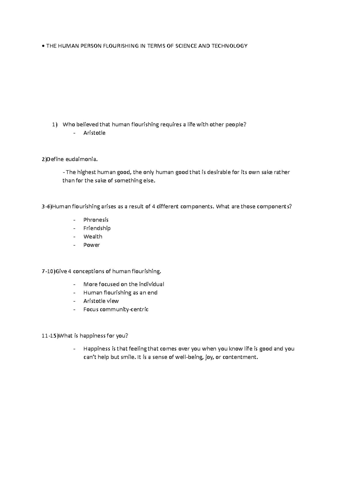 STS Quiz Notes: Human Flourishing in Science & Technology - Studocu