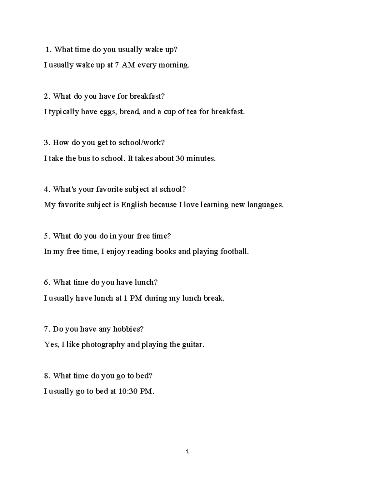 Daily Routine and Activities: A Personal Reflection - Studocu