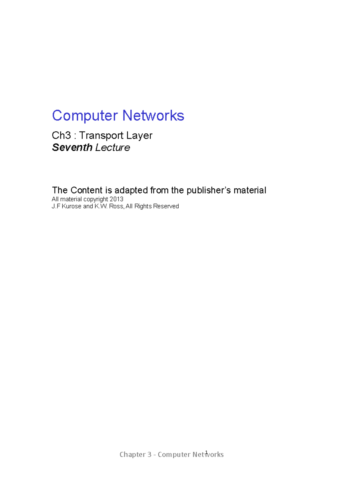 Computer Networks - Chapter 3: Transport Layer Overview - Studocu