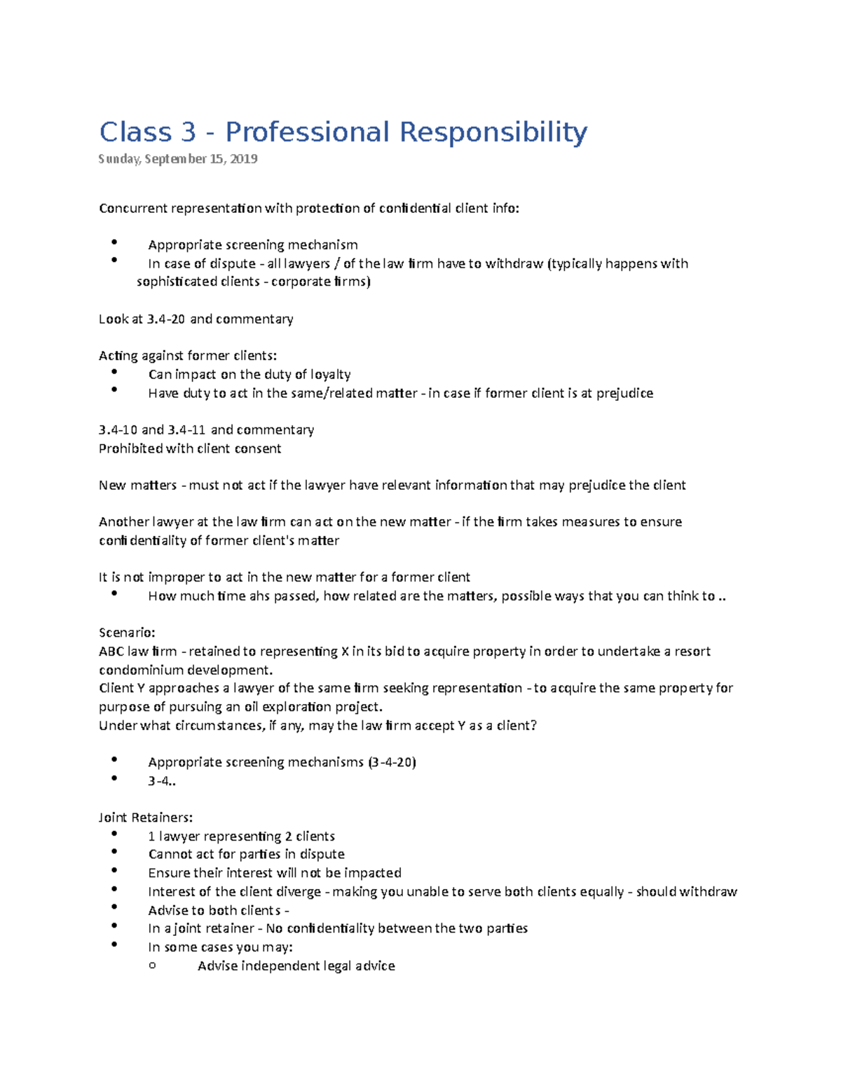 Class 3 - Ethics in Professional Responsibility - Sep 15 - Class Notes ...