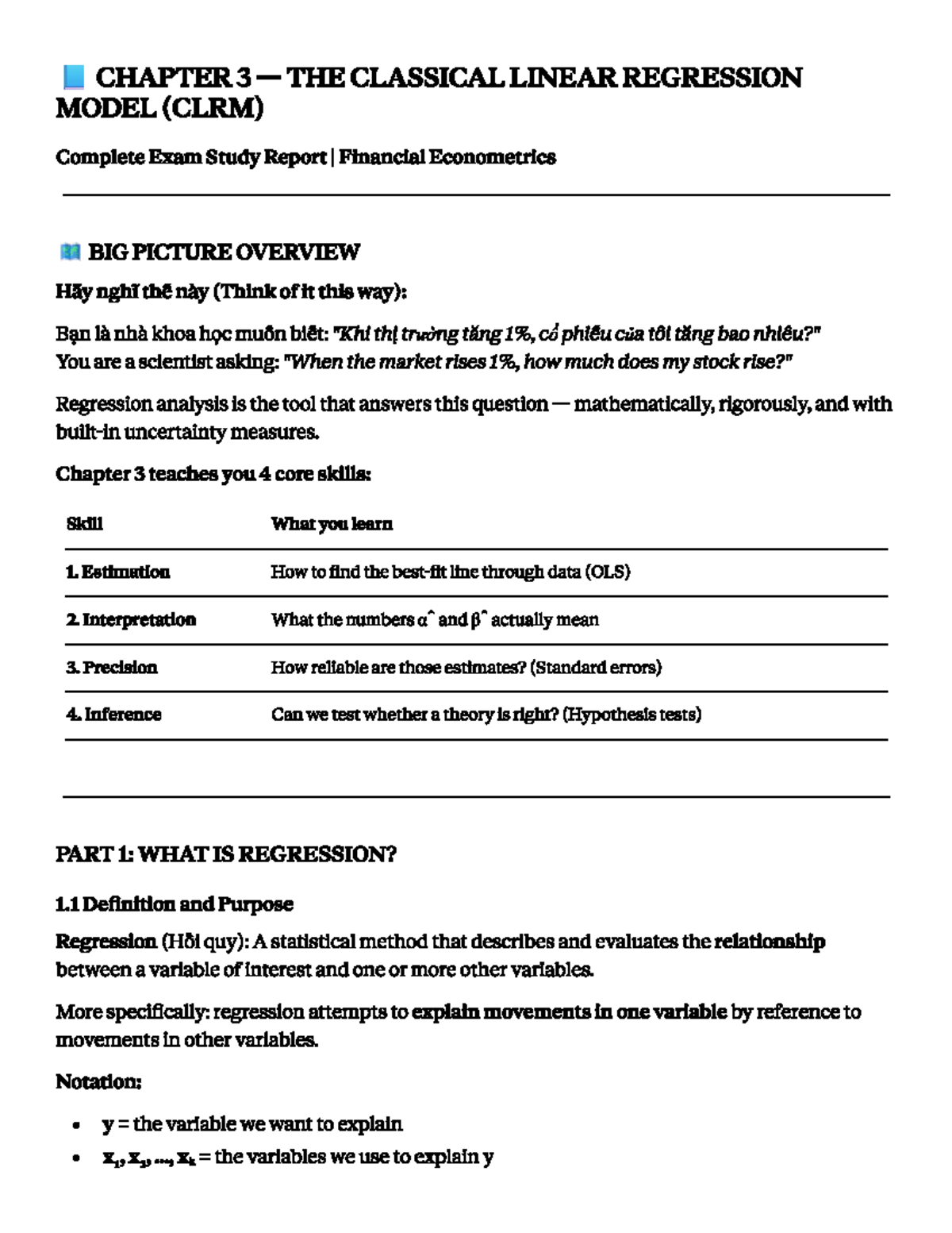 CHAPTER 3: CLASSICAL LINEAR REGRESSION MODEL (CLRM) Exam Study Notes ...