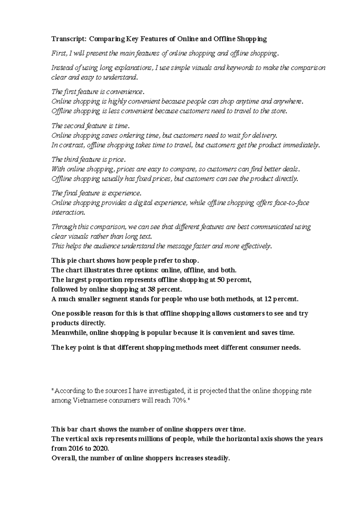 Transcript: Key Features Comparison of Online vs Offline Shopping - Studocu