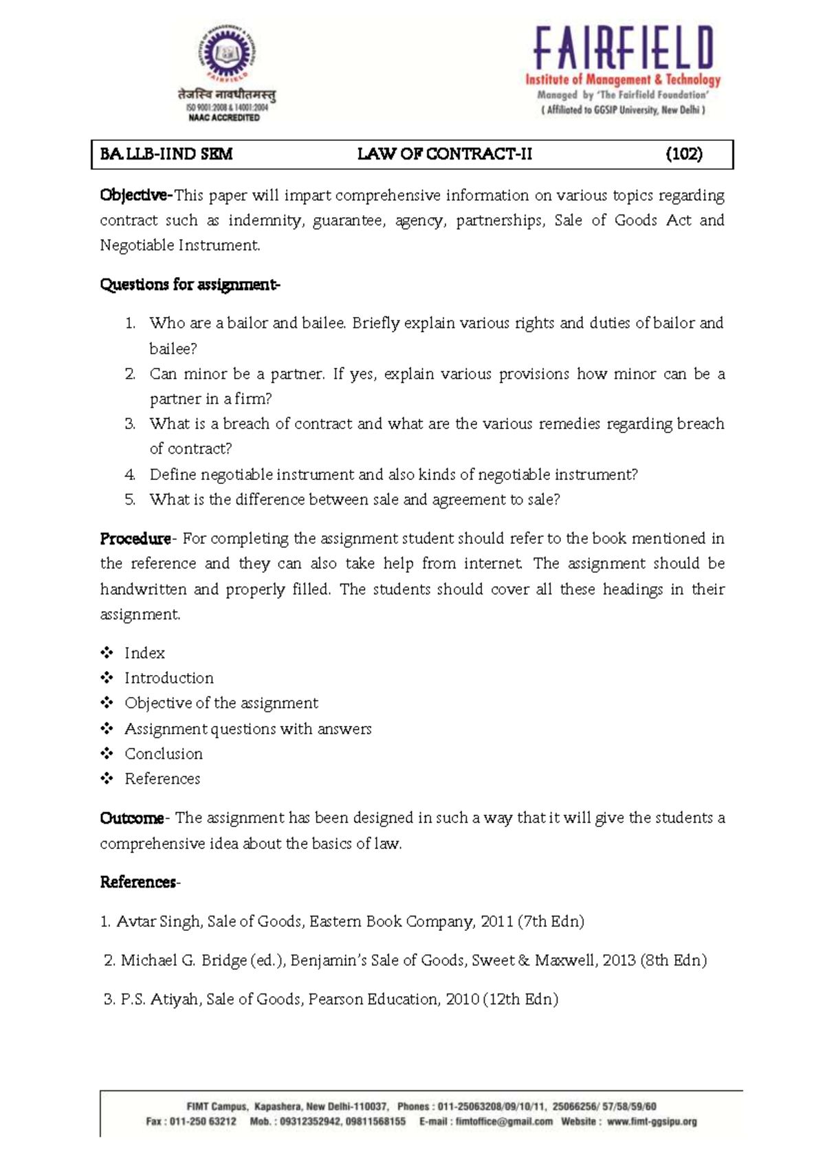 B.A.LL.(H) II SEM - Comprehensive Notes on Contract Law & More - Studocu