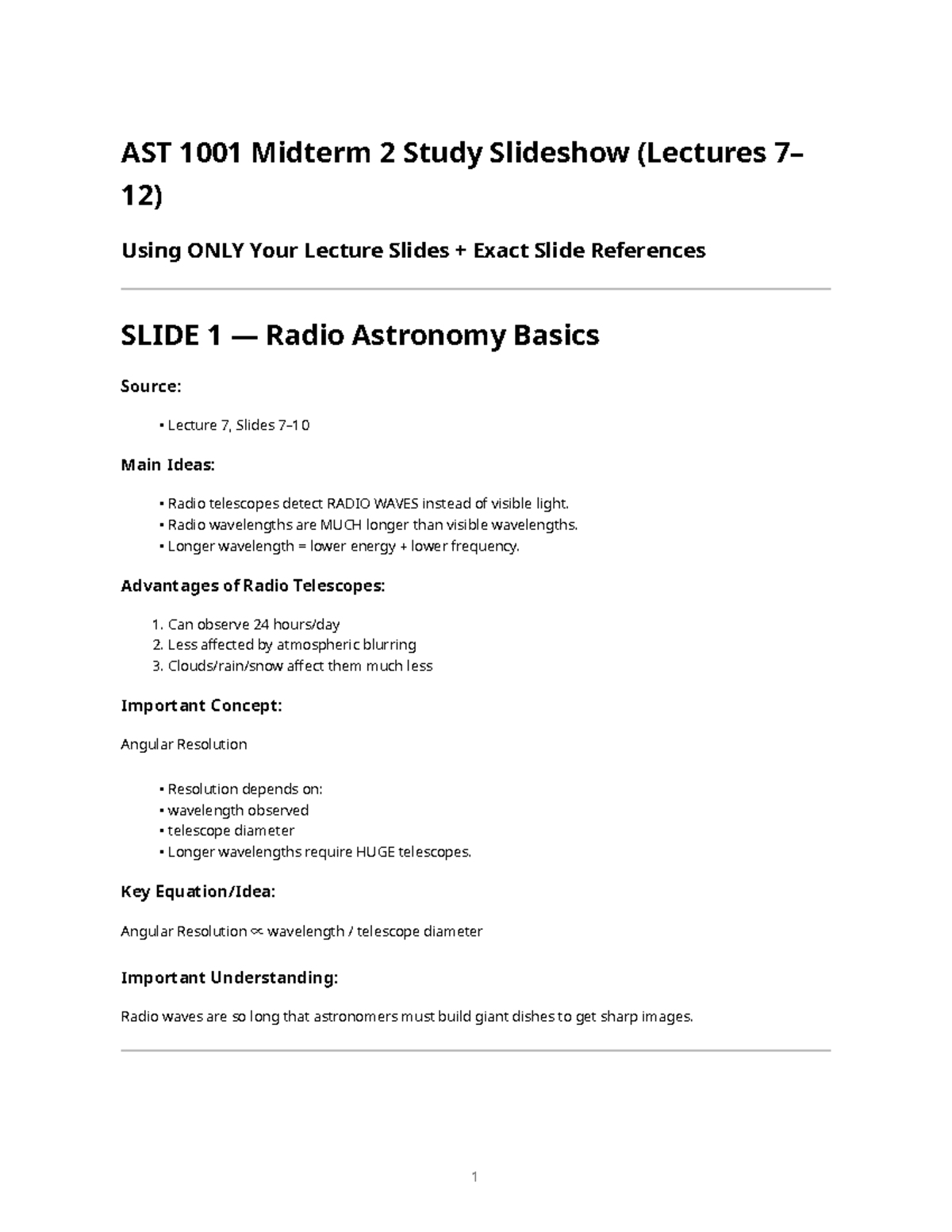 AST 1001 Midterm 2 Study Guide: Key Concepts & Slide References - Studocu