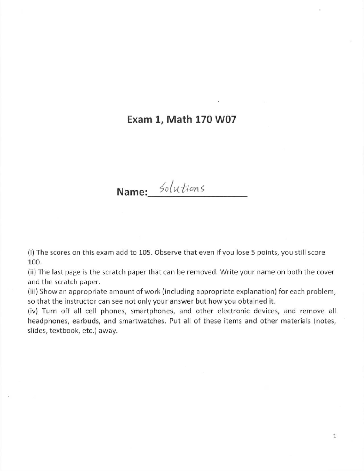 Exam 1 Solutions, Math 170 W07, Fall 2024 - Studocu