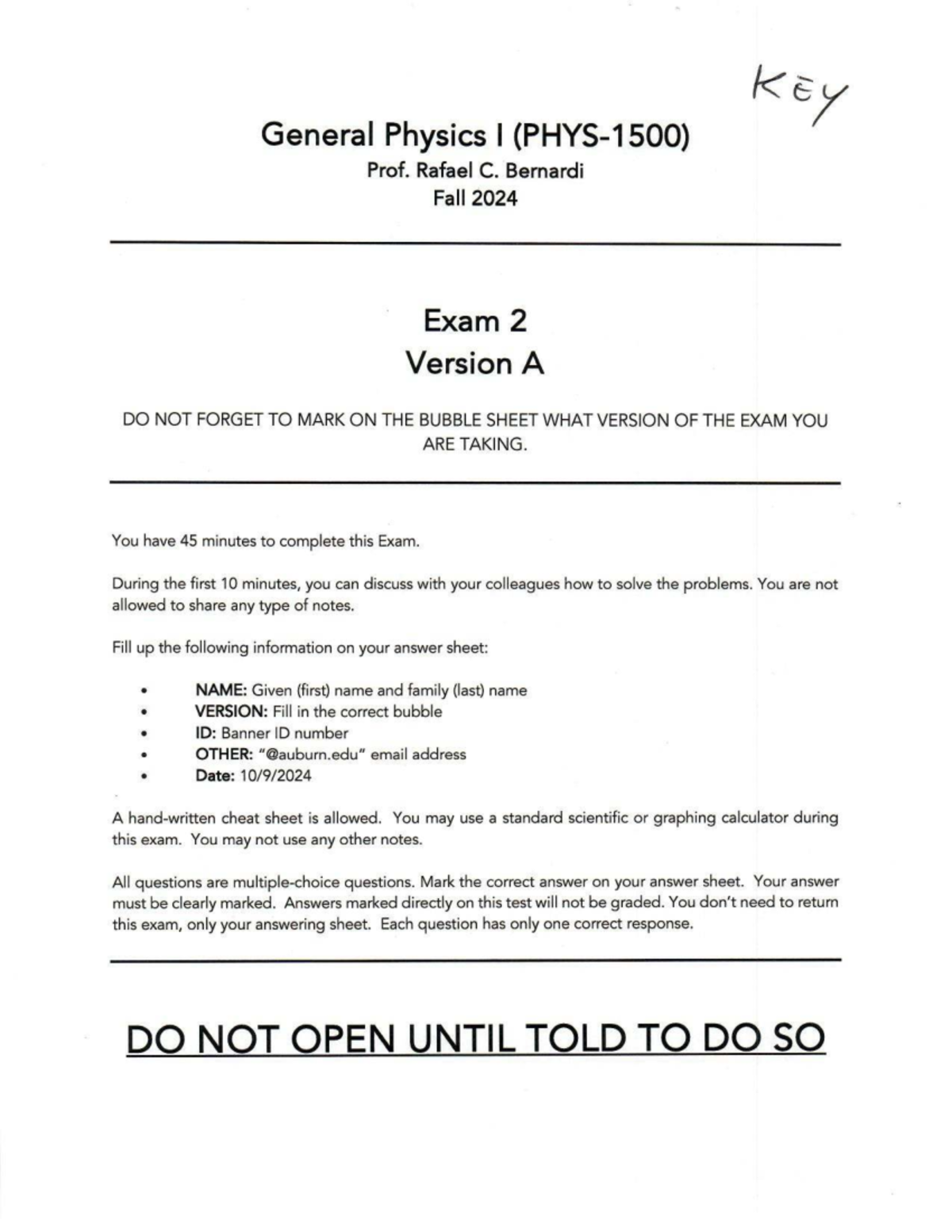 Exam 2 Review for PHYS 1500 - General Physics I (Fall 2024) - Studocu