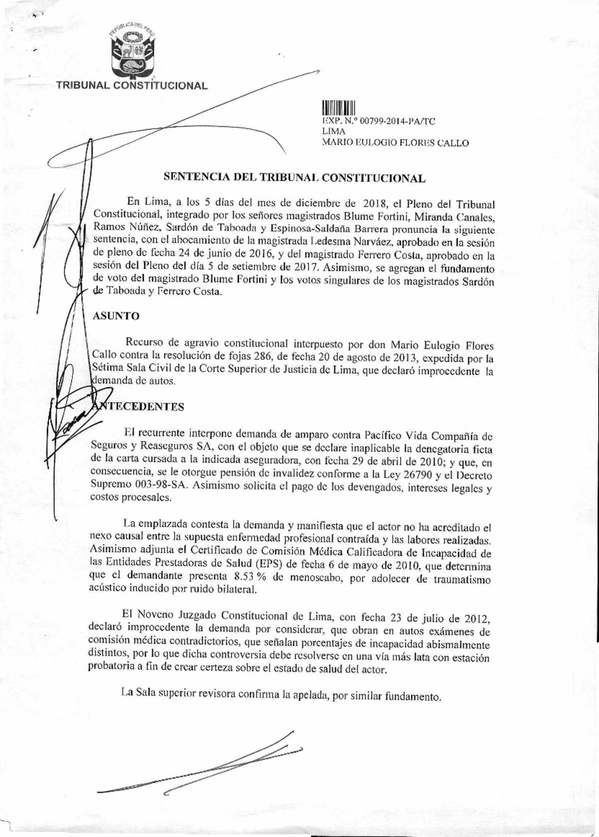 SENTENCIA DEL TRIBUNAL CONSTITUCIONAL - EXP. 00799-2014-PA/TC - Studocu