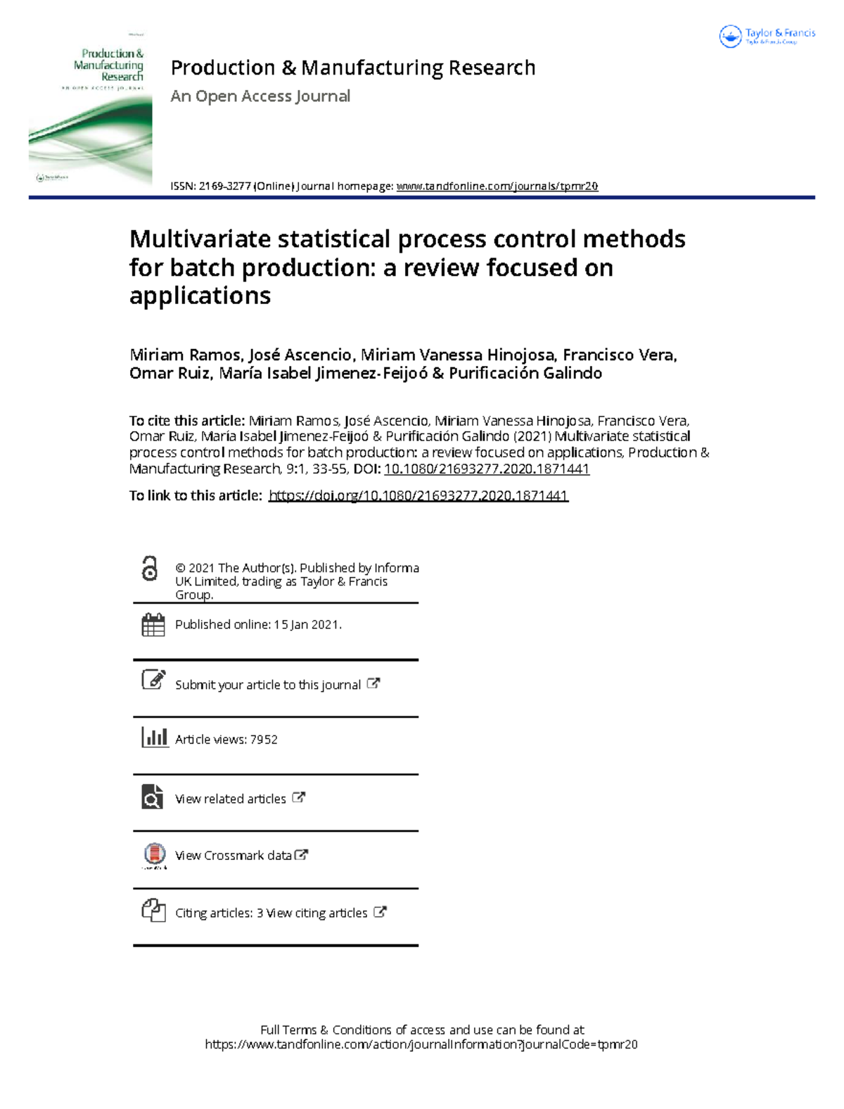 Multivariate Statistical Process Control Methods for Batch Production ...
