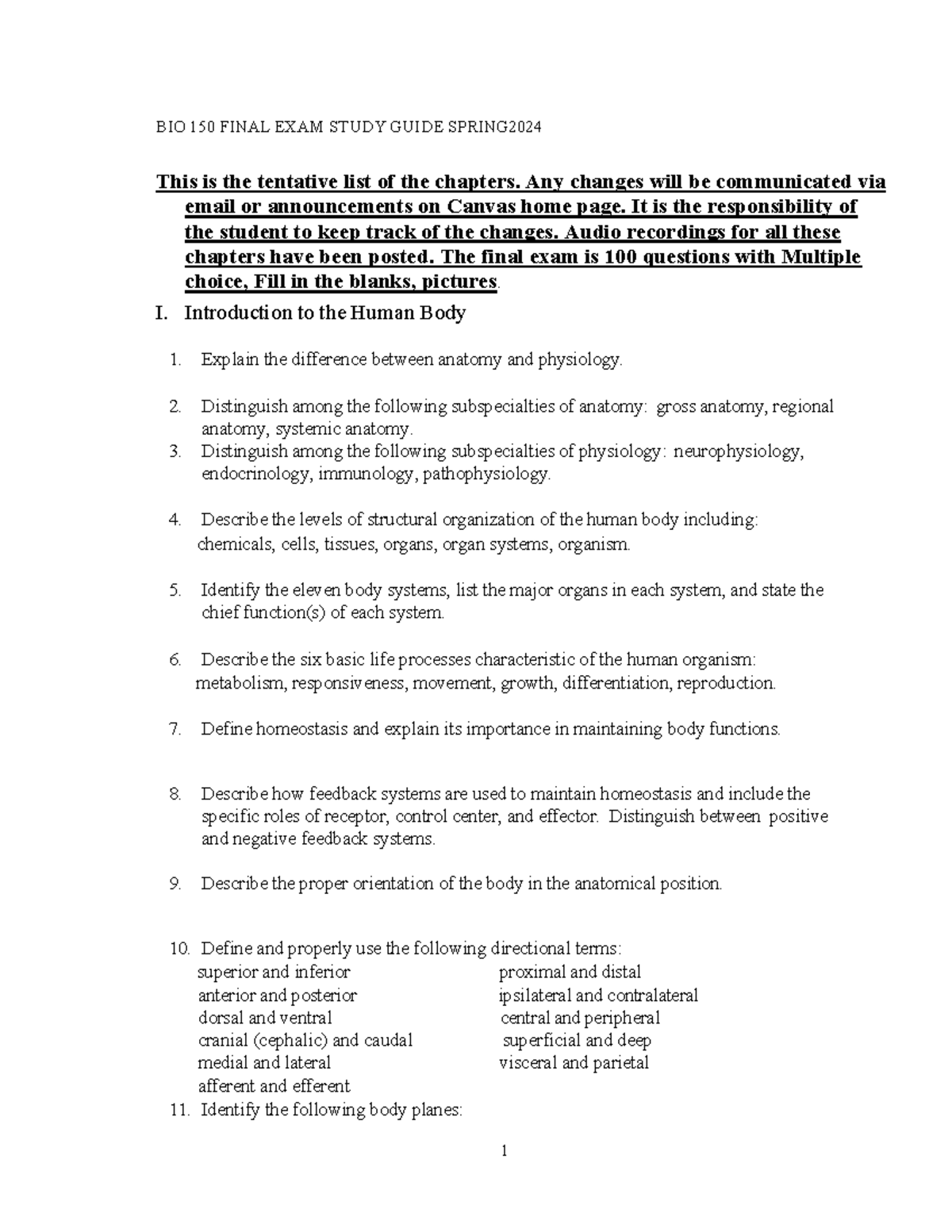 BIO 150 Final Exam Study Guide - Spring 2024 Overview & Key Topics ...