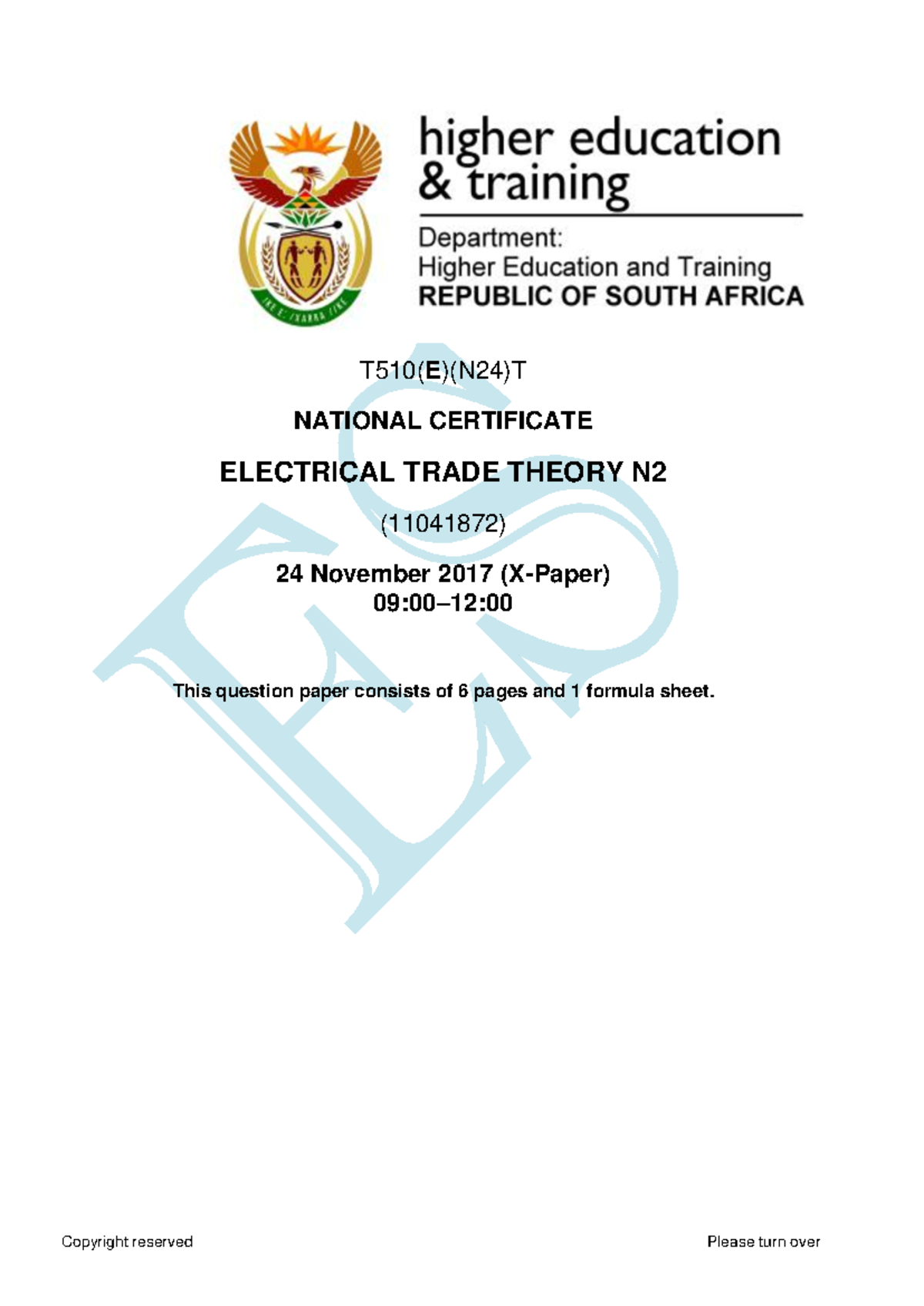 Electrical Trade Theory N2 QP NOV 2017 - T510(E)(N24)T NATIONAL ...